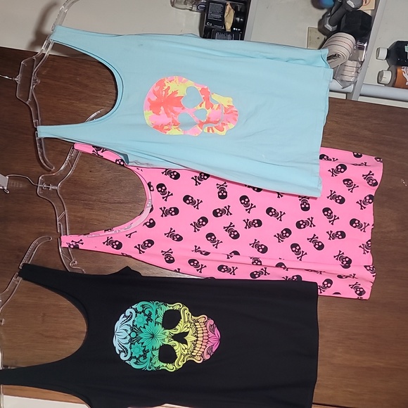 3 Sugar Skull sleeveless tshirts - Picture 1 of 4